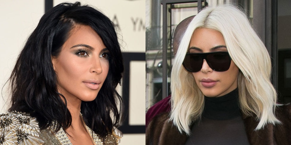 coloration de brune à blonde Kim Kardashian 